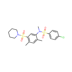 Cc1cc(C)c(S(=O)(=O)N2CCCCC2)cc1N(C)S(=O)(=O)c1ccc(Cl)cc1 ZINC000004165536