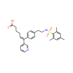 Cc1cc(C)c(S(=O)(=O)NCCc2ccc(/C(=C\CCCC(=O)O)c3cccnc3)cc2)c(C)c1 ZINC000013733195