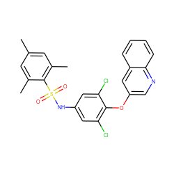 Cc1cc(C)c(S(=O)(=O)Nc2cc(Cl)c(Oc3cnc4ccccc4c3)c(Cl)c2)c(C)c1 ZINC001772613164