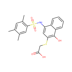 Cc1cc(C)c(S(=O)(=O)Nc2cc(SCC(=O)O)c(O)c3ccccc23)cc1C ZINC000008683953