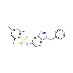 Cc1cc(C)c(S(=O)(=O)Nc2ccc3c(c2)ncn3Cc2ccccc2)c(C)c1 ZINC000040867190