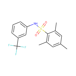 Cc1cc(C)c(S(=O)(=O)Nc2cccc(C(F)(F)F)c2)c(C)c1 ZINC000000231808