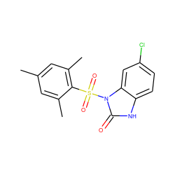 Cc1cc(C)c(S(=O)(=O)n2c(=O)[nH]c3ccc(Cl)cc32)c(C)c1 ZINC000045389105