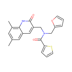 Cc1cc(C)c2[nH]c(=O)c(CN(Cc3ccco3)C(=O)c3cccs3)cc2c1 ZINC000008772957