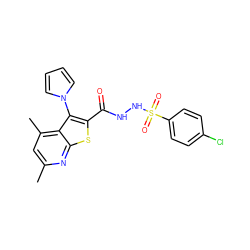 Cc1cc(C)c2c(-n3cccc3)c(C(=O)NNS(=O)(=O)c3ccc(Cl)cc3)sc2n1 ZINC000001383860