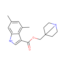 Cc1cc(C)c2c(C(=O)OCC34CCN(CC3)CC4)c[nH]c2c1 ZINC001772571571