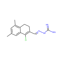 Cc1cc(C)c2c(c1)C(Cl)=C(/C=N/NC(=N)N)CC2 ZINC000040380655