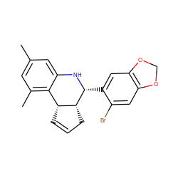 Cc1cc(C)c2c(c1)N[C@H](c1cc3c(cc1Br)OCO3)[C@@H]1CC=C[C@H]21 ZINC000000871834