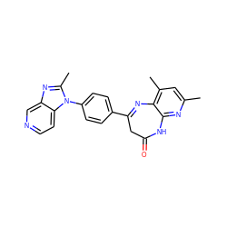 Cc1cc(C)c2c(n1)NC(=O)CC(c1ccc(-n3c(C)nc4cnccc43)cc1)=N2 ZINC000013743161