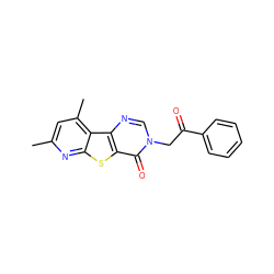 Cc1cc(C)c2c(n1)sc1c(=O)n(CC(=O)c3ccccc3)cnc12 ZINC000000157374