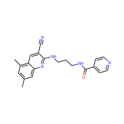 Cc1cc(C)c2cc(C#N)c(NCCCNC(=O)c3ccncc3)nc2c1 ZINC000020151445