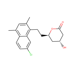 Cc1cc(C)c2ccc(Cl)cc2c1CC[C@@H]1C[C@@H](O)CC(=O)O1 ZINC000027869461