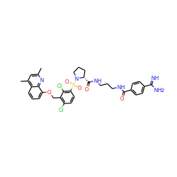 Cc1cc(C)c2cccc(OCc3c(Cl)ccc(S(=O)(=O)N4CCC[C@@H]4C(=O)NCCCNC(=O)c4ccc(C(=N)N)cc4)c3Cl)c2n1 ZINC000049937658