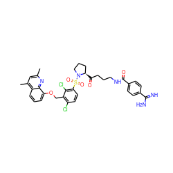 Cc1cc(C)c2cccc(OCc3c(Cl)ccc(S(=O)(=O)N4CCC[C@H]4C(=O)CCCNC(=O)c4ccc(C(=N)N)cc4)c3Cl)c2n1 ZINC000058655508