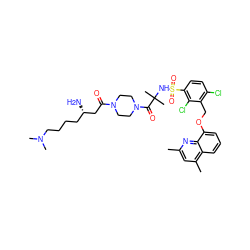 Cc1cc(C)c2cccc(OCc3c(Cl)ccc(S(=O)(=O)NC(C)(C)C(=O)N4CCN(C(=O)C[C@@H](N)CCCCN(C)C)CC4)c3Cl)c2n1 ZINC000049938379