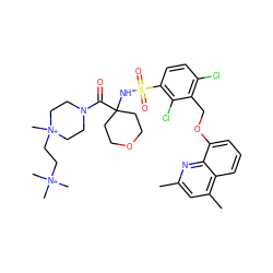 Cc1cc(C)c2cccc(OCc3c(Cl)ccc(S(=O)(=O)NC4(C(=O)N5CC[N+](C)(CC[N+](C)(C)C)CC5)CCOCC4)c3Cl)c2n1 ZINC000082178433