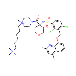 Cc1cc(C)c2cccc(OCc3c(Cl)ccc(S(=O)(=O)NC4(C(=O)N5CC[N+](C)(CCCCCC[N+](C)(C)C)CC5)CCOCC4)c3Cl)c2n1 ZINC000095549825