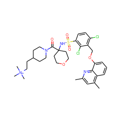 Cc1cc(C)c2cccc(OCc3c(Cl)ccc(S(=O)(=O)NC4(C(=O)N5CCC(CC[N+](C)(C)C)CC5)CCOCC4)c3Cl)c2n1 ZINC000082178487