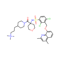 Cc1cc(C)c2cccc(OCc3c(Cl)ccc(S(=O)(=O)NC4(C(=O)N5CCC(CCC[N+](C)(C)C)CC5)CCOCC4)c3Cl)c2n1 ZINC000082178440