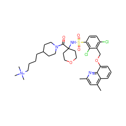 Cc1cc(C)c2cccc(OCc3c(Cl)ccc(S(=O)(=O)NC4(C(=O)N5CCC(CCCC[N+](C)(C)C)CC5)CCOCC4)c3Cl)c2n1 ZINC000082175515