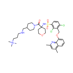 Cc1cc(C)c2cccc(OCc3c(Cl)ccc(S(=O)(=O)NC4(C(=O)N5CCC(CNCCC[N+](C)(C)C)CC5)CCOCC4)c3Cl)c2n1 ZINC000082178520