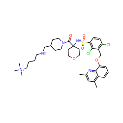 Cc1cc(C)c2cccc(OCc3c(Cl)ccc(S(=O)(=O)NC4(C(=O)N5CCC(CNCCCC[N+](C)(C)C)CC5)CCOCC4)c3Cl)c2n1 ZINC000082182107