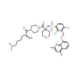 Cc1cc(C)c2cccc(OCc3c(Cl)ccc(S(=O)(=O)NC4(C(=O)N5CCN(C(=O)[C@@H](N)CCCCN(C)C)CC5)CCOCC4)c3Cl)c2n1 ZINC000095550141