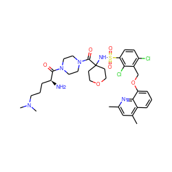 Cc1cc(C)c2cccc(OCc3c(Cl)ccc(S(=O)(=O)NC4(C(=O)N5CCN(C(=O)[C@@H](N)CCCN(C)C)CC5)CCOCC4)c3Cl)c2n1 ZINC000095550215