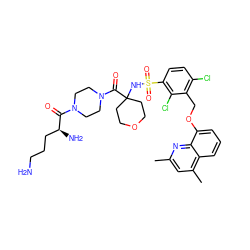 Cc1cc(C)c2cccc(OCc3c(Cl)ccc(S(=O)(=O)NC4(C(=O)N5CCN(C(=O)[C@@H](N)CCCN)CC5)CCOCC4)c3Cl)c2n1 ZINC000082175664