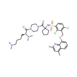 Cc1cc(C)c2cccc(OCc3c(Cl)ccc(S(=O)(=O)NC4(C(=O)N5CCN(C(=O)[C@H](CCCCN(C)C)N(C)C)CC5)CCCC4)c3Cl)c2n1 ZINC000095540436