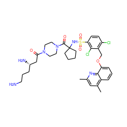 Cc1cc(C)c2cccc(OCc3c(Cl)ccc(S(=O)(=O)NC4(C(=O)N5CCN(C(=O)C[C@@H](N)CCCN)CC5)CCCC4)c3Cl)c2n1 ZINC000049778183