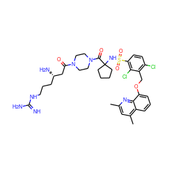 Cc1cc(C)c2cccc(OCc3c(Cl)ccc(S(=O)(=O)NC4(C(=O)N5CCN(C(=O)C[C@@H](N)CCCNC(=N)N)CC5)CCCC4)c3Cl)c2n1 ZINC000095608044