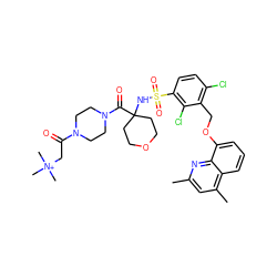 Cc1cc(C)c2cccc(OCc3c(Cl)ccc(S(=O)(=O)NC4(C(=O)N5CCN(C(=O)C[N+](C)(C)C)CC5)CCOCC4)c3Cl)c2n1 ZINC000082181527