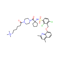 Cc1cc(C)c2cccc(OCc3c(Cl)ccc(S(=O)(=O)NC4(C(=O)N5CCN(C(=O)CCCCC[N+](C)(C)C)CC5)CCCC4)c3Cl)c2n1 ZINC000049942528