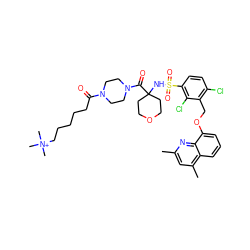 Cc1cc(C)c2cccc(OCc3c(Cl)ccc(S(=O)(=O)NC4(C(=O)N5CCN(C(=O)CCCCC[N+](C)(C)C)CC5)CCOCC4)c3Cl)c2n1 ZINC000095550014