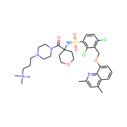 Cc1cc(C)c2cccc(OCc3c(Cl)ccc(S(=O)(=O)NC4(C(=O)N5CCN(CCC[N+](C)(C)C)CC5)CCOCC4)c3Cl)c2n1 ZINC000082178419