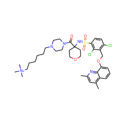 Cc1cc(C)c2cccc(OCc3c(Cl)ccc(S(=O)(=O)NC4(C(=O)N5CCN(CCCCCC[N+](C)(C)C)CC5)CCOCC4)c3Cl)c2n1 ZINC000082178421