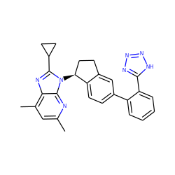 Cc1cc(C)c2nc(C3CC3)n([C@H]3CCc4cc(-c5ccccc5-c5nnn[nH]5)ccc43)c2n1 ZINC000013905502