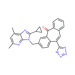 Cc1cc(C)c2nc(C3CC3)n(Cc3ccc4c(-c5nnn[nH]5)cc5ccccc5c(=O)c4c3)c2n1 ZINC000013742159