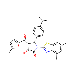 Cc1cc(C)c2nc(N3C(=O)C(=O)C(C(=O)c4ccc(C)o4)[C@@H]3c3ccc(C(C)C)cc3)sc2c1 ZINC000008816850