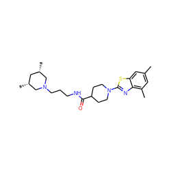 Cc1cc(C)c2nc(N3CCC(C(=O)NCCCN4C[C@@H](C)C[C@@H](C)C4)CC3)sc2c1 ZINC000009848254