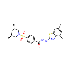 Cc1cc(C)c2nc(NNC(=O)c3ccc(S(=O)(=O)N4C[C@@H](C)C[C@H](C)C4)cc3)sc2c1 ZINC000008683796