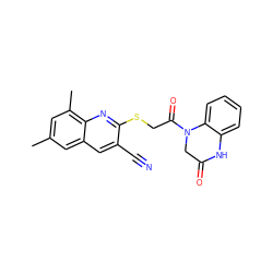 Cc1cc(C)c2nc(SCC(=O)N3CC(=O)Nc4ccccc43)c(C#N)cc2c1 ZINC000001354220