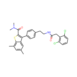 Cc1cc(C)c2sc(C(=O)N(C)C)c(-c3ccc(CCNC(=O)Cc4c(Cl)cccc4Cl)cc3)c2c1 ZINC000066104061