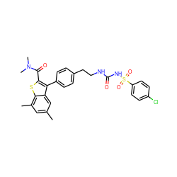 Cc1cc(C)c2sc(C(=O)N(C)C)c(-c3ccc(CCNC(=O)NS(=O)(=O)c4ccc(Cl)cc4)cc3)c2c1 ZINC000066100063