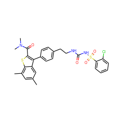 Cc1cc(C)c2sc(C(=O)N(C)C)c(-c3ccc(CCNC(=O)NS(=O)(=O)c4ccccc4Cl)cc3)c2c1 ZINC000066100717