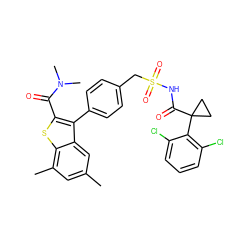 Cc1cc(C)c2sc(C(=O)N(C)C)c(-c3ccc(CS(=O)(=O)NC(=O)C4(c5c(Cl)cccc5Cl)CC4)cc3)c2c1 ZINC000066100723