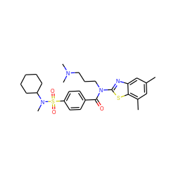 Cc1cc(C)c2sc(N(CCCN(C)C)C(=O)c3ccc(S(=O)(=O)N(C)C4CCCCC4)cc3)nc2c1 ZINC000038139105