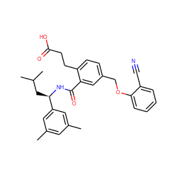 Cc1cc(C)cc([C@@H](CC(C)C)NC(=O)c2cc(COc3ccccc3C#N)ccc2CCC(=O)O)c1 ZINC000045369949