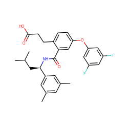 Cc1cc(C)cc([C@@H](CC(C)C)NC(=O)c2cc(Oc3cc(F)cc(F)c3)ccc2CCC(=O)O)c1 ZINC000038661929